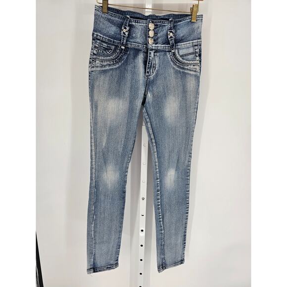LA Bonita Women Blue Mid Rise Distressed Waist Blended Fiber Jeans Size 11 - Picture 1 of 5